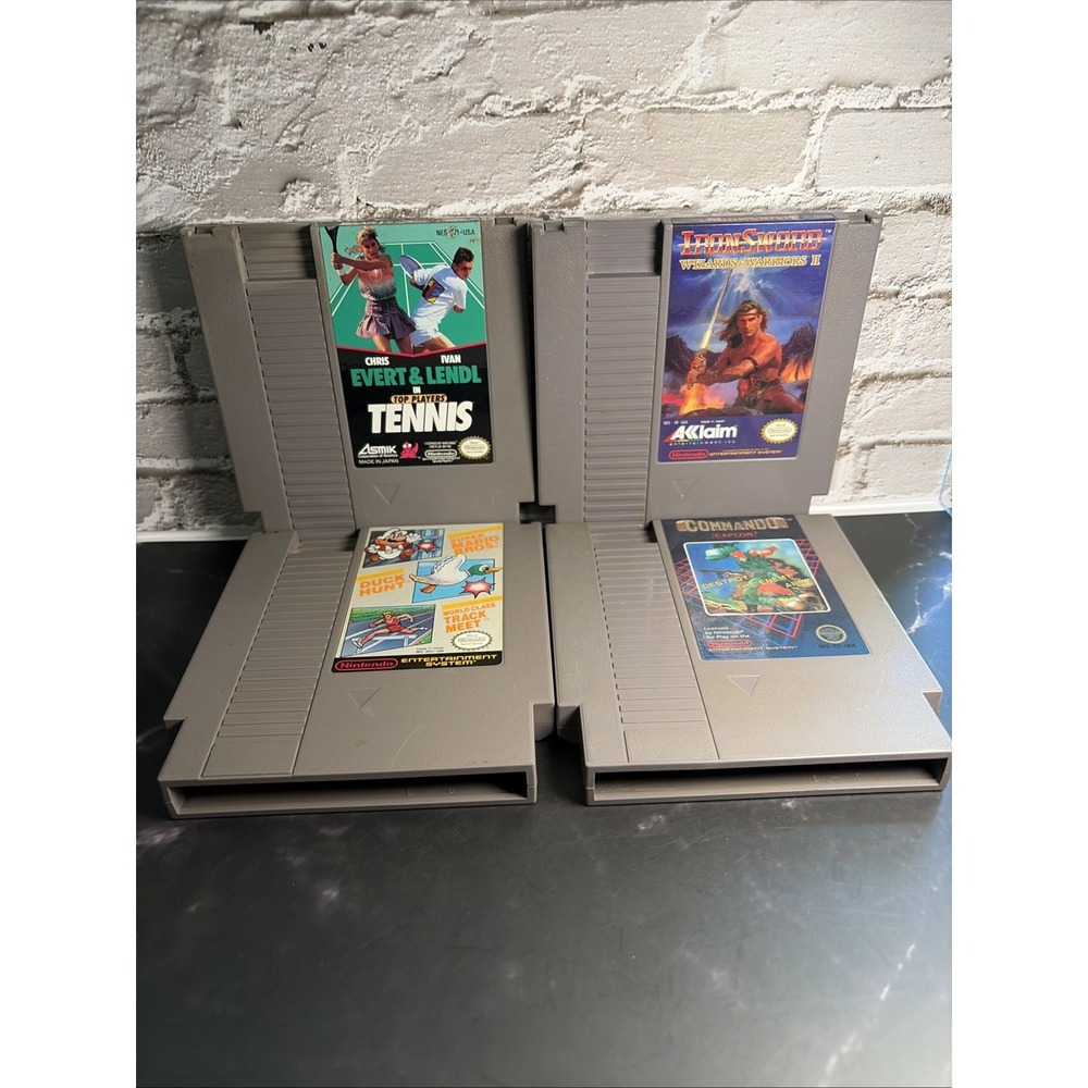 Nintendo NES Game Lot Commando IronSword Top Players Tennis Mario Duck Hunt